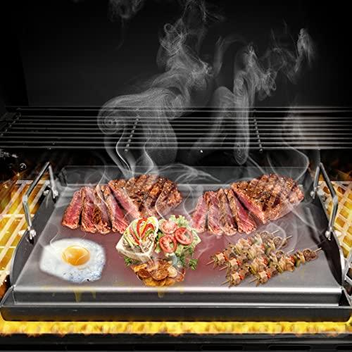 Uniflasy Nonstick Coating Cooking Griddle for Gas Grill, 25"x16” Universal Griddle Plate Insert for Gas Stove/Charcoal/Electric/Gas Grill Large Flat Griddle Top Plate for Camping Tailgating Grilling - CookCave