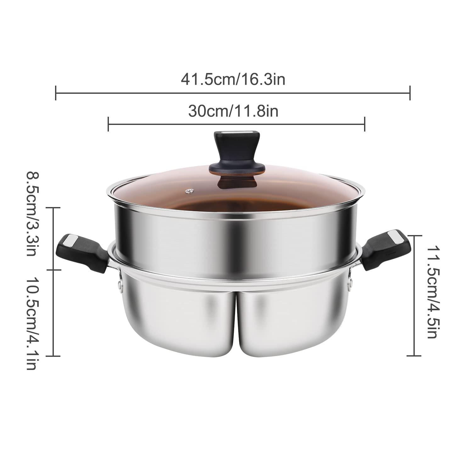 Shabu Shabu Pot, Yuanyang Pot, Weldless Pot with Steam Grill, 304 Stainless Steel Pot with Divider, Cookware with 2 Soup Ladles, 11.8 inch, 4.6 Quart, Not for Sale in China - CookCave