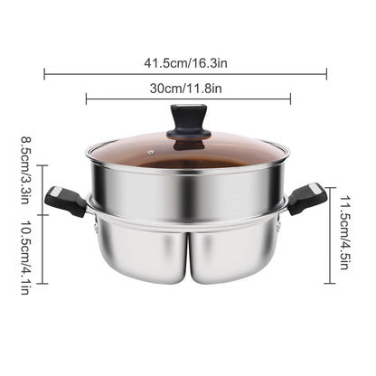 Shabu Shabu Pot, Yuanyang Pot, Weldless Pot with Steam Grill, 304 Stainless Steel Pot with Divider, Cookware with 2 Soup Ladles, 11.8 inch, 4.6 Quart, Not for Sale in China - CookCave
