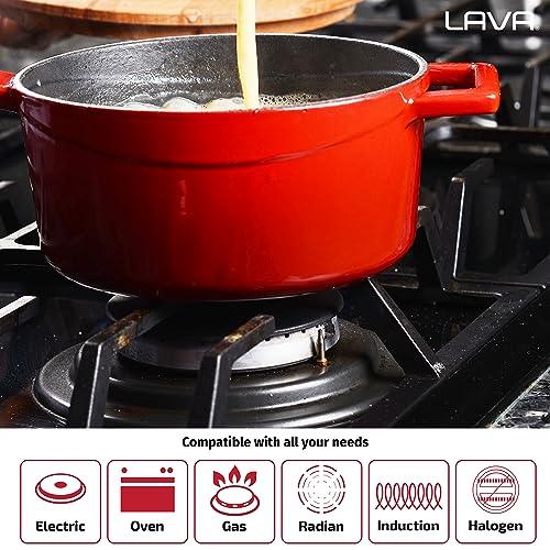 LAVA 10 Quarts Cast Iron Dutch Oven: Multipurpose Stylish Round Shape Dutch Oven Pot with Glossy Sand-Colored Three Layers of Enamel Coated Interior with Trendy Lid (Orange) - CookCave