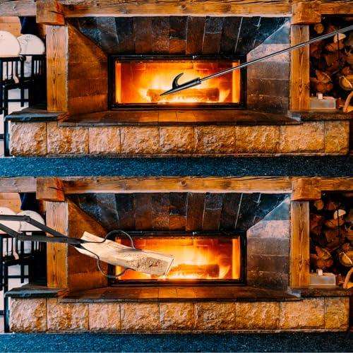 Heavy Duty 32 inch Long Fireplace Fire Pit Poker Stick and 25 Inch Campfire Fireplace Tongs Tool Sets, Log Grabber Fire Pit Tools for Fireplace Wood Stove, Campfire, Bonfires, Indoor & Outdoor Use - CookCave