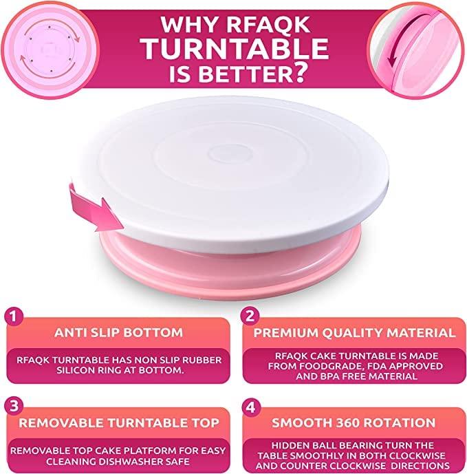 RFAQK 35PCs Cake Turntable and Leveler-Rotating Cake Stand with Non Slip pad-7 Icing Tips and 20 Bags- Straight & Offset Spatula-3 Scraper Set -EBook-Cake Decorating Supplies Kit -Baking Tools - CookCave