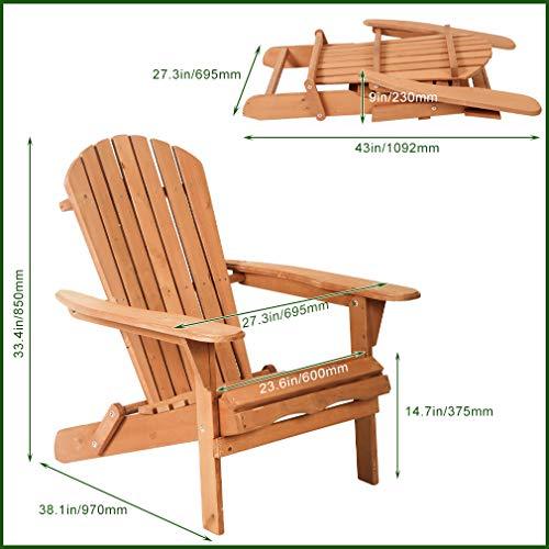 Adirondack Chair,Folding Wooden Lounger Chair，All-Weather Chair for Fire Pit/Garden/Fish with 250lbs Duty Rating，Natural - CookCave