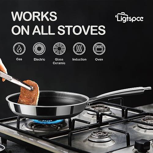 LIGTSPCE Hybrid 10 inch Frying Pans Nonstick,PFOA&PTFE Free Cookware,non stick Stainless Steel Skillets,Dishwasher and Oven Safe, Works on Induction,Ceramic and Gas Cooktops - CookCave