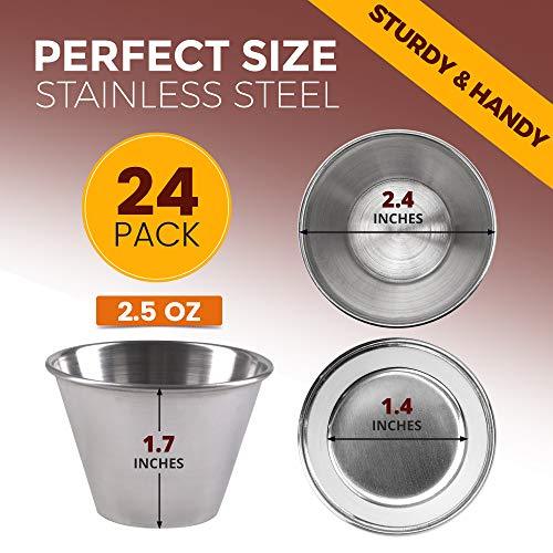 Fit Meal Prep [24 Pack 2.5 oz Stainless Steel Dipping Sauce Cups, Reusable Metal Ramekins, Commercial Grade Condiment Bowls, Individual Portion Cups, Small Round Au Jus Cup for Home, Restaurant - CookCave