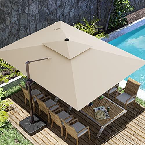 ZLACUIU 10x13FT Cantilever Outdoor Patio Umbrellas, Double Top Large Rectangle Umbrella, Heavy Duty 360° Rotation Offset Outdoor Sun Shade Umbrella for Garden Deck Pool Backyard Patio, Beige - CookCave