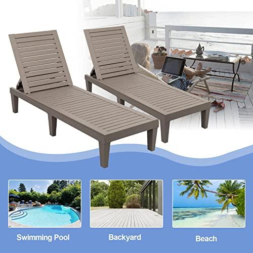 VINGLI Outdoor Chaise Lounge, Wood Texture Design with 5-Level Adjustable Backrest, Waterproof Durable Folding Chair, PP Material Patio Chair for Beach, Backyard, Pool, Gray-Brown … - CookCave