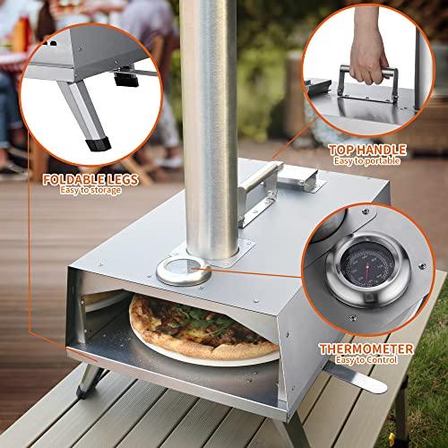 MAGIC FLAME Pizza Oven Outdoor Wood Fired Pizza Oven, Portable Stainless Steel Pellet Pizza Oven with Rotating Handle, Outdoor Pizza Maker with Pizza Stone, Pizza Peel, Pizza Cutter for Camping BBQ - CookCave