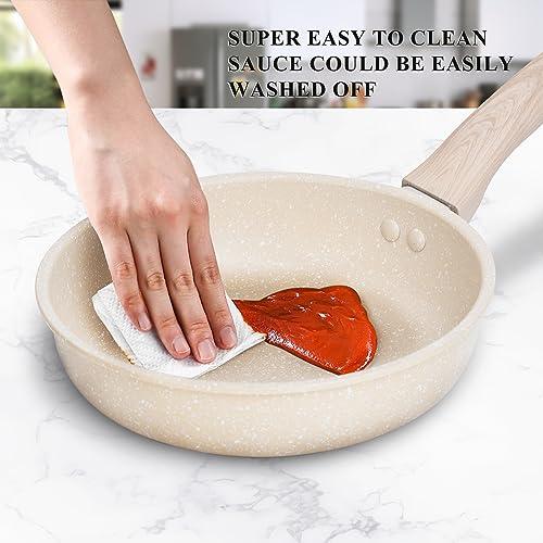Nonstick Frying Pan Skillet,8 Inch Non Stick Granite Fry Pan Egg Pan Omelet Pans,Stone Cookware Chef's Pan with Heat-Resistant Handle,100% APEO&PFOA Free,Induction Compatible - CookCave
