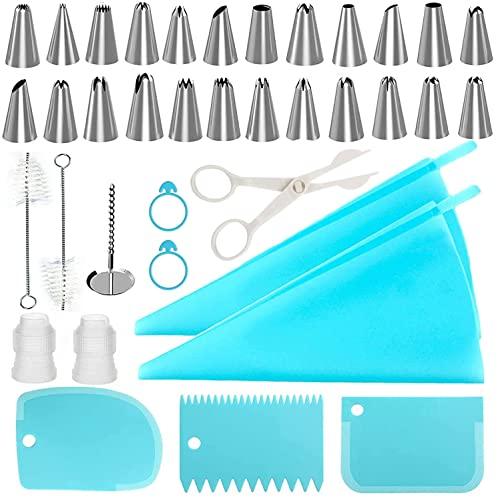 37Pcs Piping Bags and Tips Set, Reusable Pastry Bags and Tips, Scrapers, Couplers, Silicone Rings, Cake Decorating Tools for Cookie Icing Cakes Cupcakes - CookCave