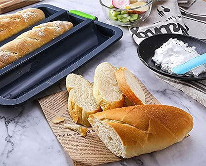 TOPZEA Set of 2 Silicone Baguette Pan, Nonstick French Bread Bake Mold, 8 Gutter Perforated Ham Burger Buns Sandwich Rolls Pans, 3 Wave Long Loaf Toast Mold Baking Tray for Oven Baker - CookCave
