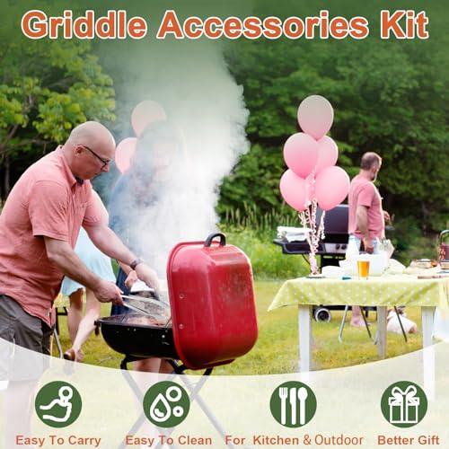 AIKKIL Griddle Accessories Kit, 18 pcs Flat Top Grill Accessories Kit, Professional BBQ Grilling Accessories Set, Enlarged Spatula, and More Griddle Tools - CookCave
