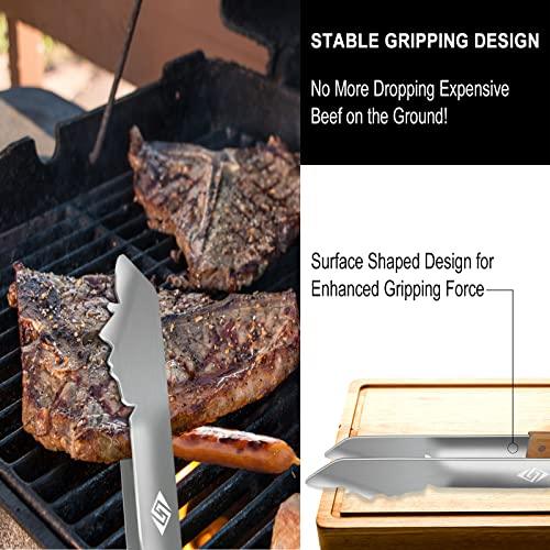 Heavy Duty BBQ Grill Tongs for Outdoor Grill，17 Inch Long Grill Tool, Metal Barbecue Utensil, Wooden Handle, Fun barbecue Tongs for Gas and Charcoal Grilling - CookCave