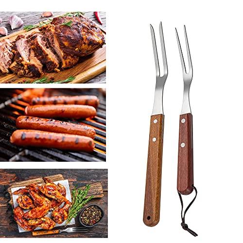 IMEEA 2 Pieces Carving Forks Stainless Steel Meat Fork with Wooden Handle Cooking Fork BBQ Fork Grill Fork Steak Fork for Kitchen Roast (13 Inch, 10.8 Inch) - CookCave