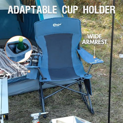 PORTAL Outdoor Rocking Chair Camping Folding Portable Rocker with Cup Holder Side Pocket Carry Bag, Support 300LBS (Midnight Blue) - CookCave