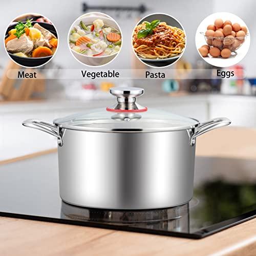 TeamFar 5 Quart Stock Pot, Stainless Steel Tri-Ply Cooking Pasta Soup Pot with See-Through Lid for Induction/Electric/Gas/Ceramic, Healthy & Heavy Duty, Ergonomic Handle & Dishwasher Safe - CookCave