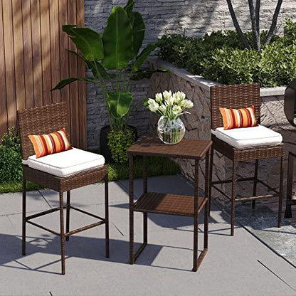 Sundale Outdoor Bar Stools 30 Inch Seat Height Set of 2, Patio Wicker Counter Stools with Back Rest, High Brown Rattan Chair with Pillow & Beige Cushion, All-Weather Armless Tall Pub Barstool - CookCave