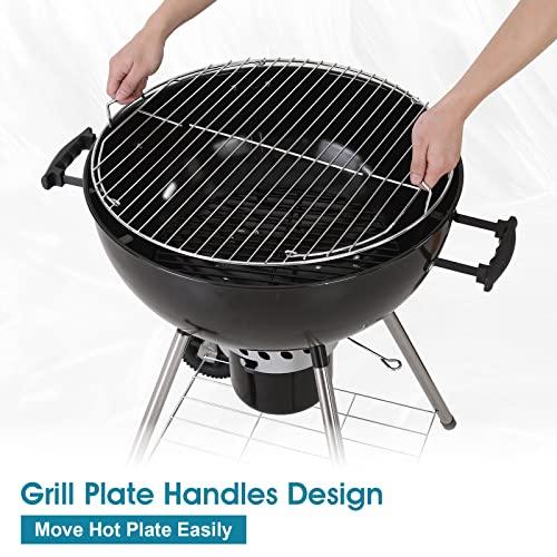 MFSTUDIO 22" Kettle Charcoal Grill, Porcelain-Enameled Lid and Bowl with Slide Out Ash Catcher for BBQ, Patio, Backyard, Picnic, Black - CookCave