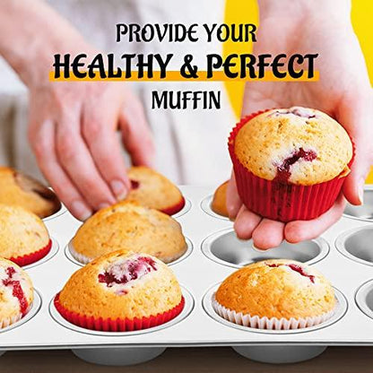 E-far Muffin Pan 12-Cup, Set of 2, Stainless Steel Cupcake Pan Metal Muffin Baking Tins for Oven, Regular Size & Easy Clean, Non-toxic & Dishwasher Safe-2 Pack - CookCave