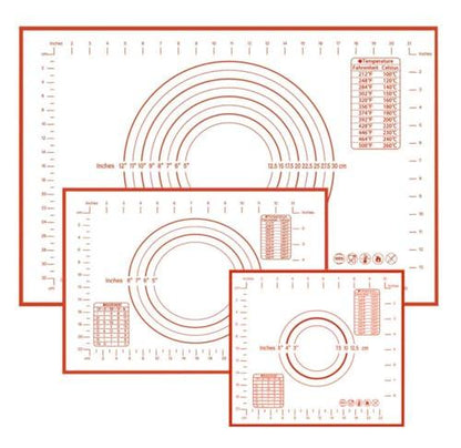 Silicone Pastry Mats - 3 Pack, Non Stick Kitchen Mat For Rolling Dough, And Fondant, With Size Guiding Circles, Dishwasher Safe - CookCave