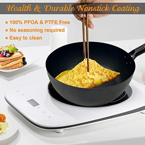 ANEDER Frying Pan with Lid Skillet Nonstick 10 inch Carbon Steel Wok Pan Woks and Stir Fry Pans for Electric,Induction and Gas Stoves - CookCave