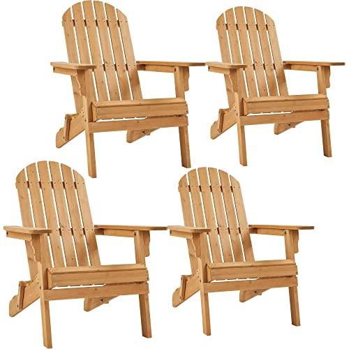 Topeakmart Set of 4 Folding Adirondack Chair Outdoor Weather Resistant Chairs for Patio Deck Garden, Backyard Deck, Fire Pit, Honey Brown - CookCave