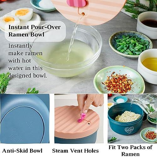 AI LOVE PEACE Microwave Ramen Bowl, Noodle Bowl, Portable Ramen Cooker, Instant Ramen Noodle Bowls, Microwave Pasta Cooker,Microwave Safe Soup Bowl With Lid, Dorm Microwave Ramen Pot, BPA Free(Pink) - CookCave