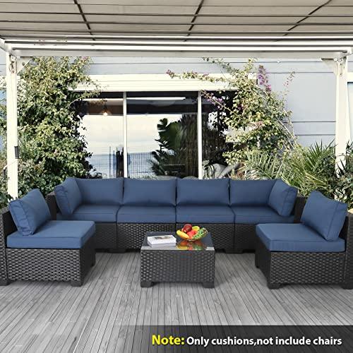 Valita Outdoor Furniture Replacement Cushions, Fits 6-seat Sectional Rattan Conversation Set, 14 Piece Patio Water-Resistant Replacement Sofa Cushions, Liner&Cover (Navy Blue) - CookCave