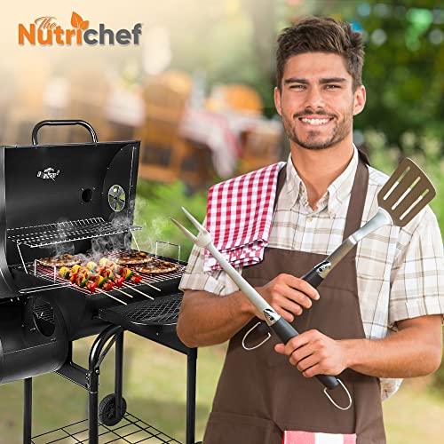 NutriChefKitchen Charcoal Grill Offset Smoker, Portable Stainless Steel Grill, Outdoor Camping BBQ and Barrel Smoker (Black) - CookCave