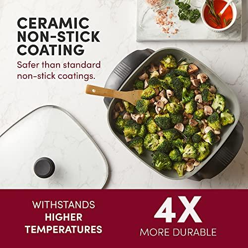 Elite Gourmet EG2212 12"x12"x2.15” Healthy Ceramic Coated Electric Skillet, Dishwasher Safe, Rapid Heat Up, 1200W, Dark Grey - CookCave
