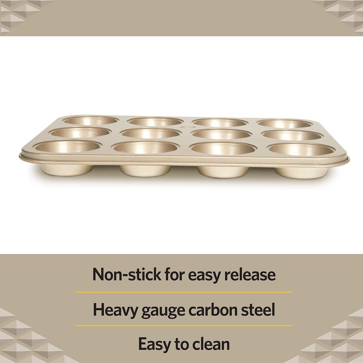 Glad Muffin Pan Nonstick-Heavy Duty Metal Cupcake Tin with Small Baking, Mini 12-Cup, Gold - CookCave