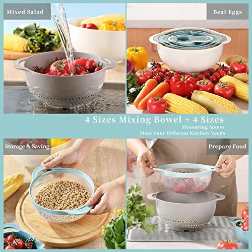 Lccowot 8PCS Mixing Bowls, Plastic Mixing Bowl Set, includes 2 Mixing Bowl, 1 Colander, 1 Sifter and 4 Measuring Cups, Space Saving Nesting Mixing Bowls for Kitchen, Ideal for Baking and Cooking - CookCave