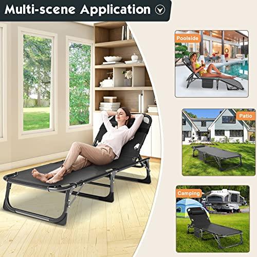 MOPHOTO Folding Chaise Lounge Chair 5-Position, Folding Cot, Heavy Duty Patio Chaise Lounges for Outside, Poolside, Beach, Lawn, Camping - CookCave