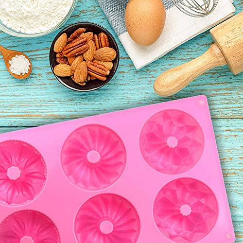 SAGOOITS 2 Packs Silicone Mini Fluted Cake Pans, Doughnut Maker Silicone Baking Tray Cupcake Muffin Molds, Mini Tube Cake Baking Pan (Pink, Blue) - CookCave