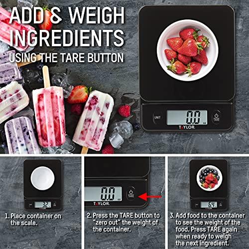 Taylor Glass Top Food Scale with Touch Control Buttons, 11 lb Capacity, Black - CookCave