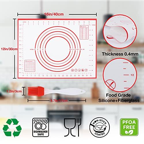 Silicone Pastry Mat Non Stick Silicone Baking Mats with Measurement 16" x 20" Non Slip Kneading Mat for Rolling Dough/Pizza/Fondant/Bread/Pie/Cookies/Pasta Kitchen Baking Supplies Tools, 1 Pack - CookCave