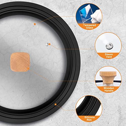 Wadaza Universal Lid for Pots and Pans - Tempered Glass Pan Lid with Wooden Knob, Dishwasher Safe Pot Lid, Fits 7, 8, 8.5 Inch Frying Pan Wok Skillet Cookware - CookCave