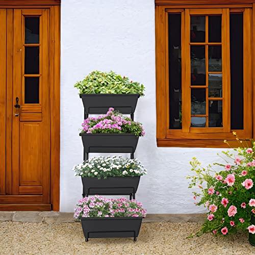 OYEAL Raised Garden Bed 4 Tier Vertical Garden Planter Indoor Outdoor Raised Planter Box with Legs Elevated Herb Garden Planter for Flowers Vegetables Plants, Black - CookCave