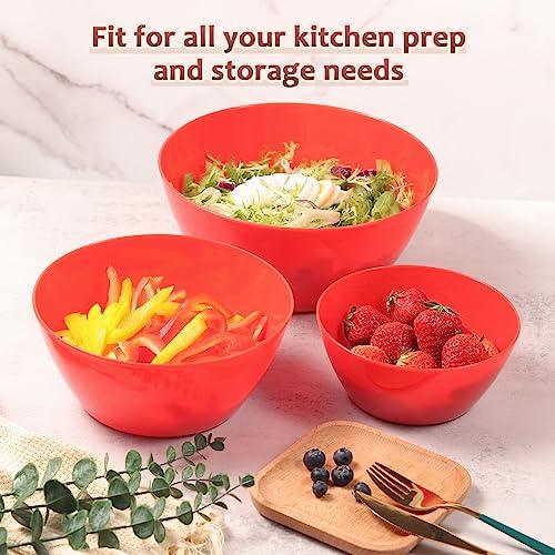 Wehome Mixing Bowls with Lids Set，Plastic Mixing Bowls for Kitchen Preparing，Serving and Storing，Set of 3-Includes 3 Bowls and 3 Lids，BPA-FREE Neat Nesting Bowls with Sealing Lids (Red) - CookCave