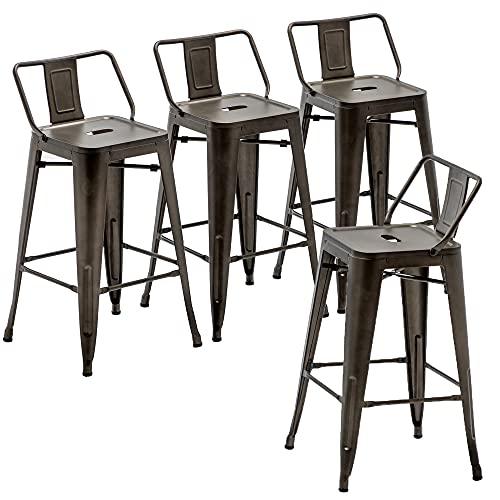 Changjie Furniture Metal Barstools Set of 4 Industrial Bar Stools Counter Stools with Backs Indoor-Outdoor Counter Height Bar Stools (30 inch, Rusty) - CookCave