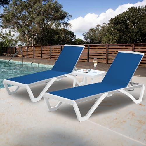 Kozyard Patio Chaise Lounge Chair - Full Flat Alumium & Resin Legs, Outdoor Reclining Adjustable Chair for Sunbathing, Beach, Patio, Lounge Set or Patio Table (2 Gray Textilence W/Table) - CookCave