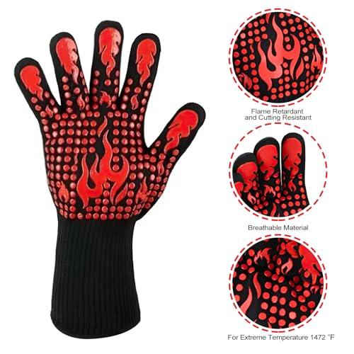 BBQ Gloves, Silicone Smoker Oven Gloves Heat Resistant Grilling Gloves Non-Slip Oven Gloves with 5 Fingers Design for Barbecue Cooking Baking - CookCave