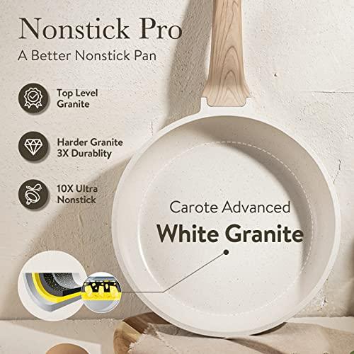CAROTE Pots and Pans Set Nonstick, White Granite Induction Kitchen Cookware Sets, 11 Pcs Non Stick Cooking Set w/Frying Pans & Saucepans(PFOS, PFOA Free) - CookCave