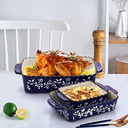 AVLA 3 Pack Ceramic Bakeware Set Porcelain Rectangular Baking Dish Lasagna Pans for Cooking Kitchen Casserole Dishes Cake Dinner 12 x 8.5 x 6 Inches of Baking Pans Banquet and Daily Use Cobalt Blue - CookCave