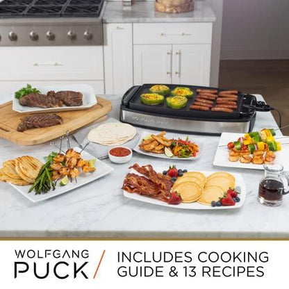 Wolfgang Puck XL Reversible Grill Griddle, Oversized Removable Cooking Plate, Nonstick Coating, Dishwasher Safe, Heats Up to 400ºF, Stay Cool Handles - CookCave