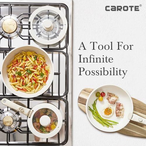 CAROTE 11pcs Pots and Pans Set, Nonstick Cookware Sets Detachable Handle, Induction RV Kitchen Set Removable Handle, Oven Safe, Cream White - CookCave