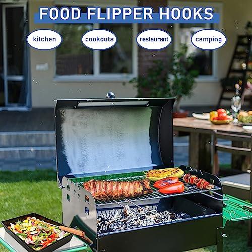 Pigtail Food Flipper 2Pcs, HaSteeL 12 & 17 Inch Meat Turner Hook, Stainless Steel Pig Tail Flipper Hook With Wooden Handle, Grill Accessories for BBQ Grilling Griddle Kitchen Cooking - Right Handed - CookCave