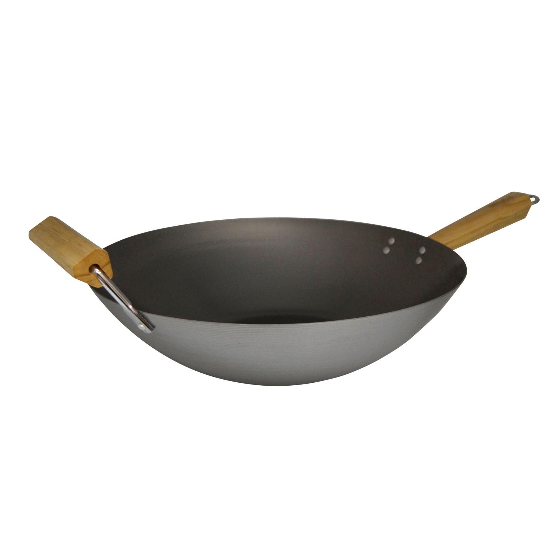 IMUSA USA WPAN-10018 Non-coated Wok with Wooden Handles 14-Inch, Silver - CookCave