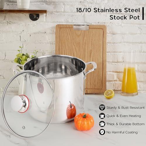 Onader 12 Quart Stock Pot 18/10 Stainless Steel Cooking Pot with Lid Large Soup Pot - CookCave