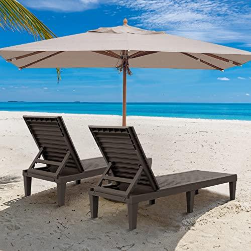 VINGLI Outdoor Chaise Lounge, Wood Texture Design with 5-Level Adjustable Backrest, Waterproof Durable Folding Chair, PP Material Patio Chair for Beach, Backyard, Pool, Gray-Brown … - CookCave